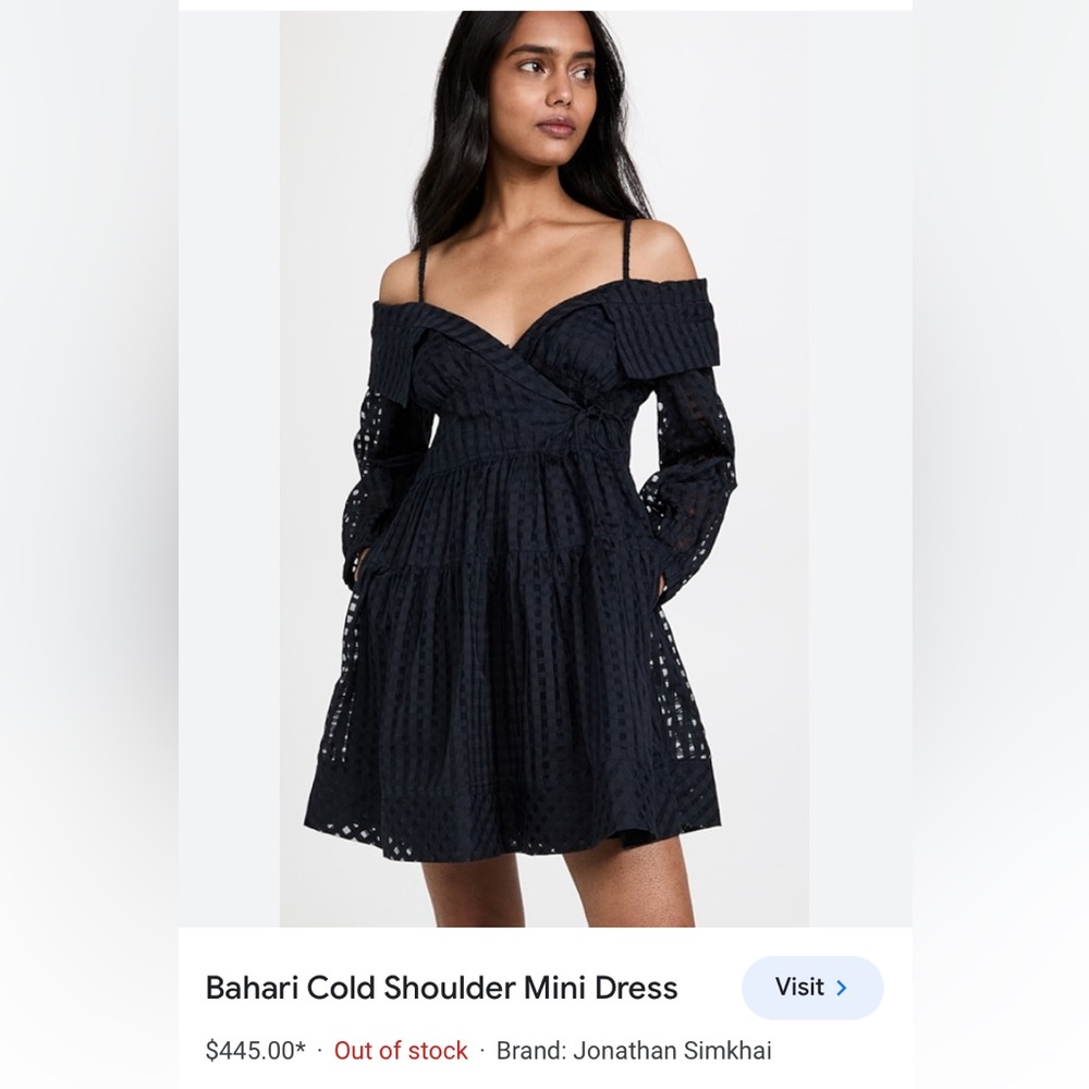 Jonathan Simkhai black off the shoulder mini dress. Never worn. Sz chart in phot